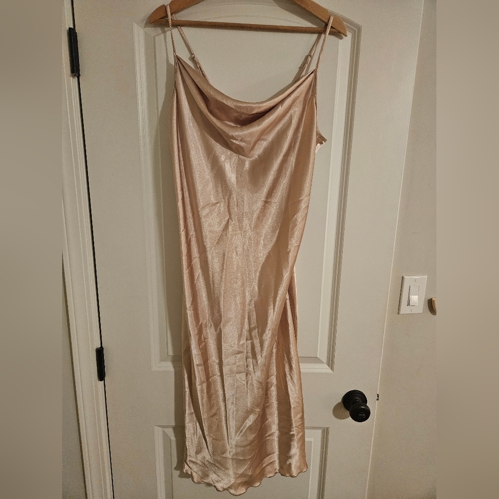 Champagne Satin Cowl Neck Slip Dress - Elegant and Timeless